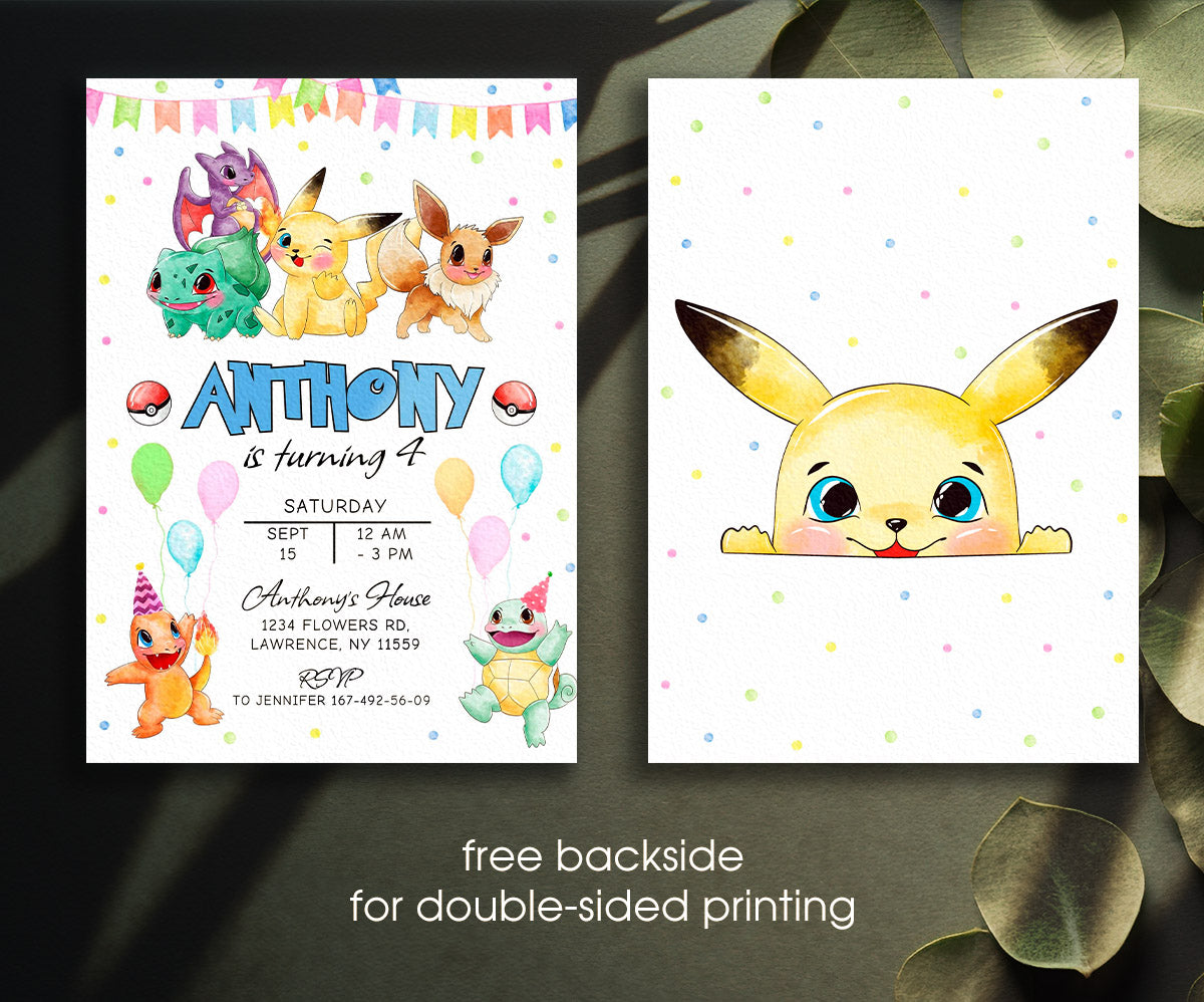 Pokemon Pikachu customizable invitation template | Share or Print | IL779