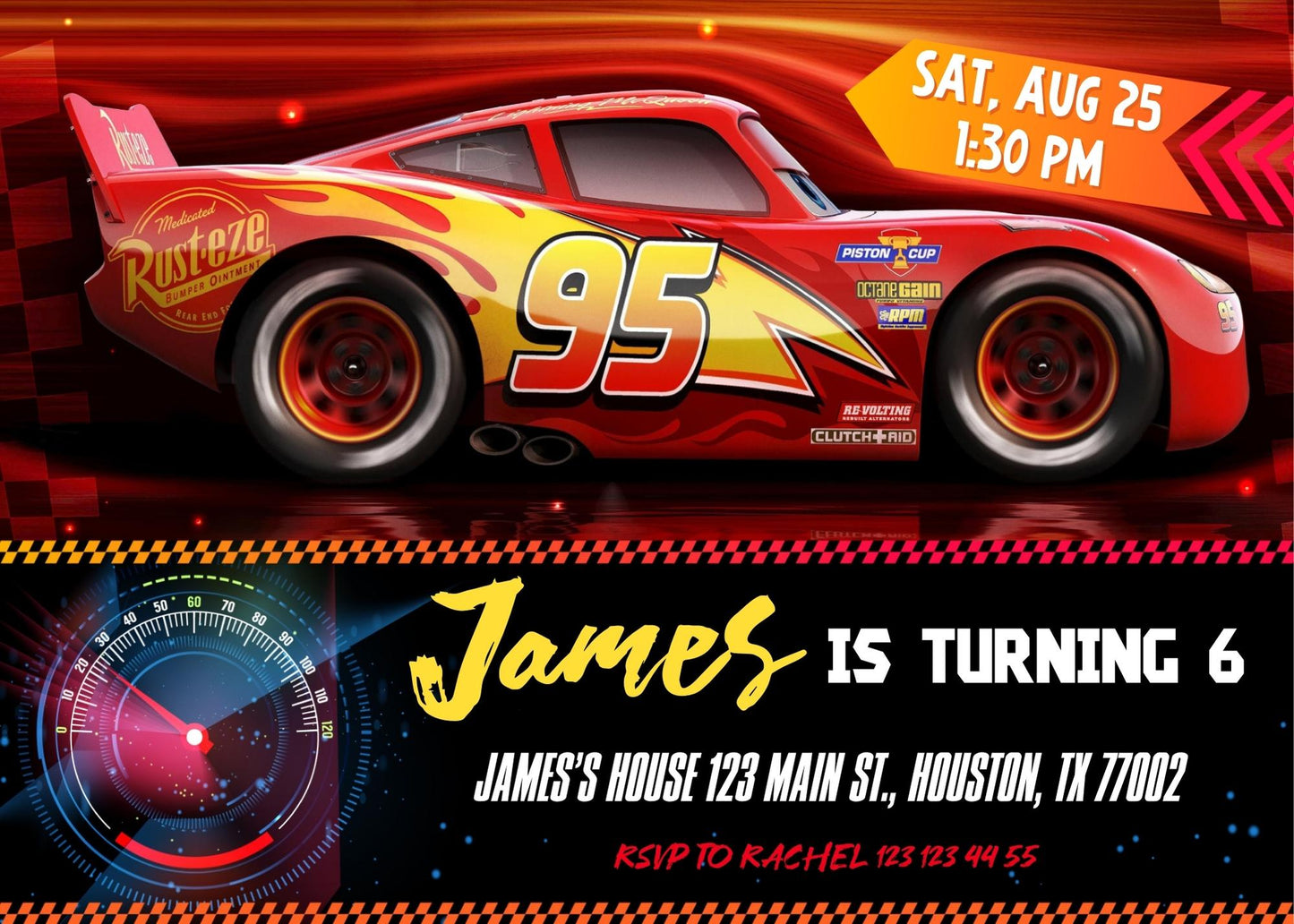 Cars Lightning McQueen customizable invitation template | Share or Print | boy | TB080