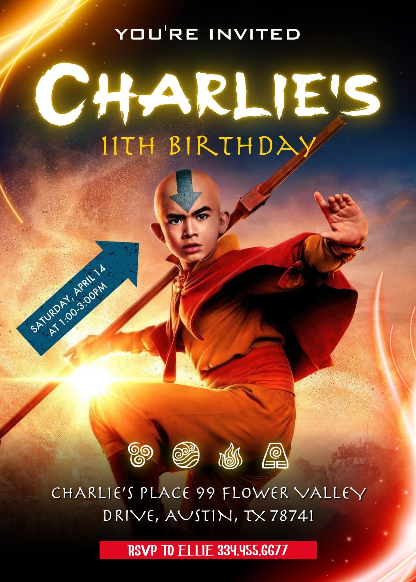 Avatar The Last Airbender customizable invitation template | Share or Print | UQ845