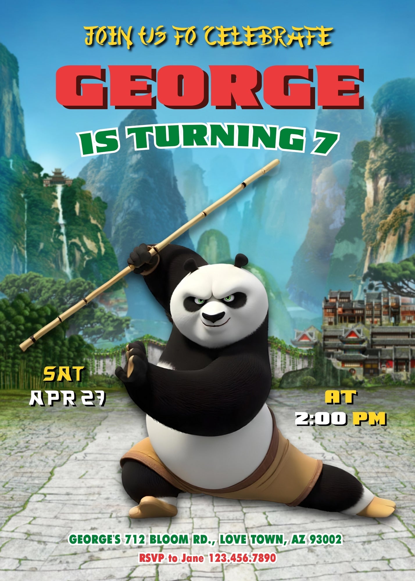 Kung Fu Panda Po customizable invitation template | Share or Print | OQ951