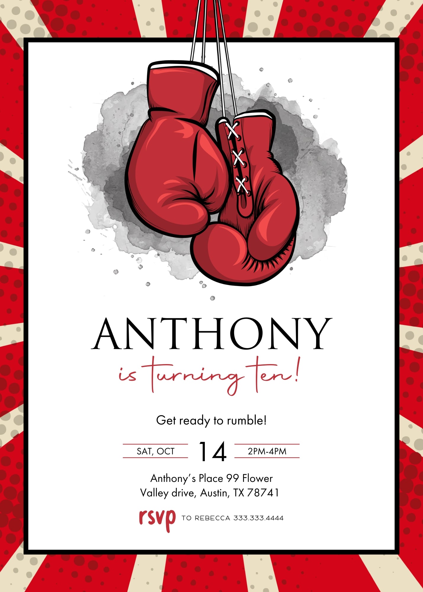 Boxing Fighter customizable invitation template | Share or Print | boy | JW925