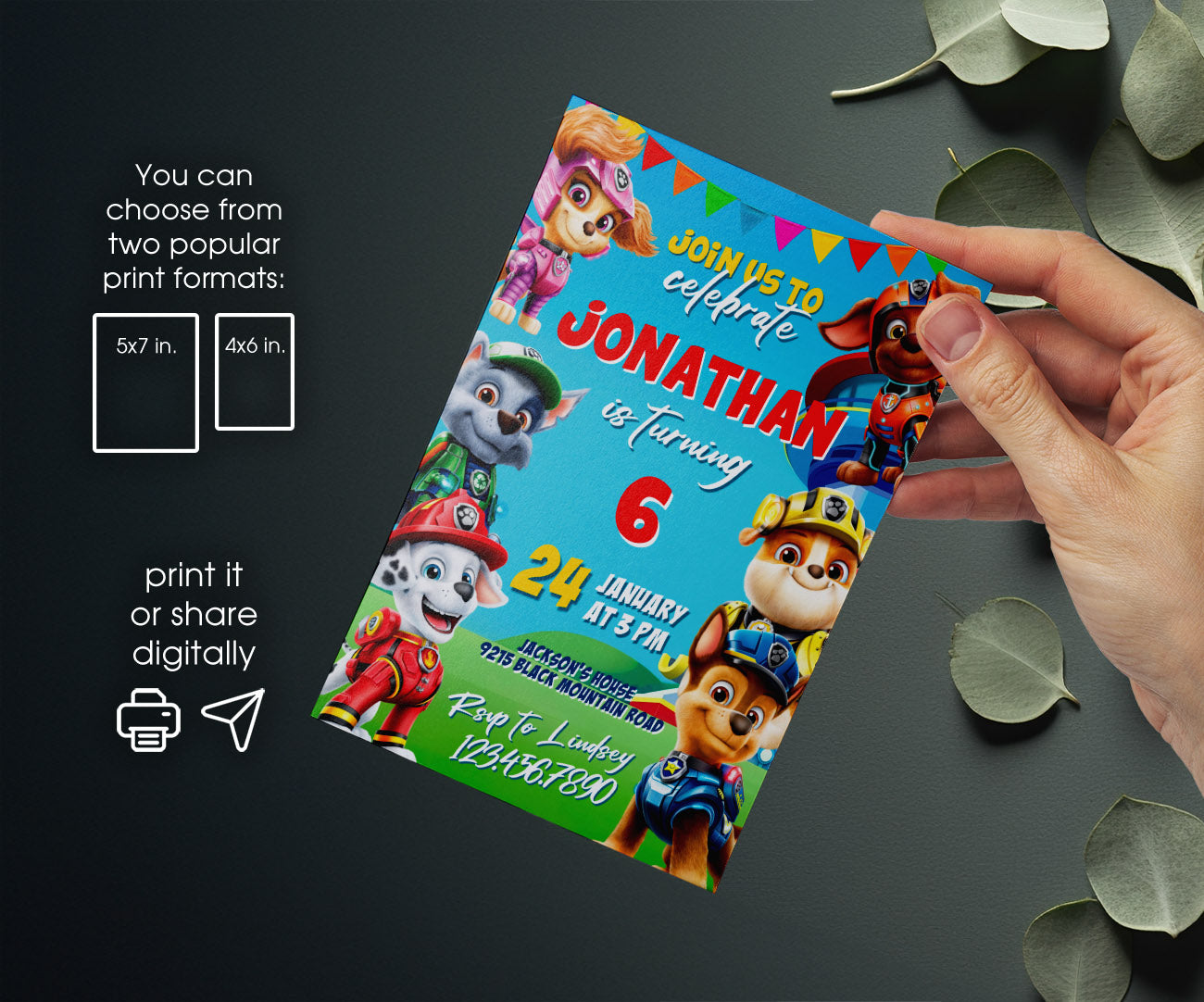 PAW Patrol customizable invitation template | Share or Print | TZ754