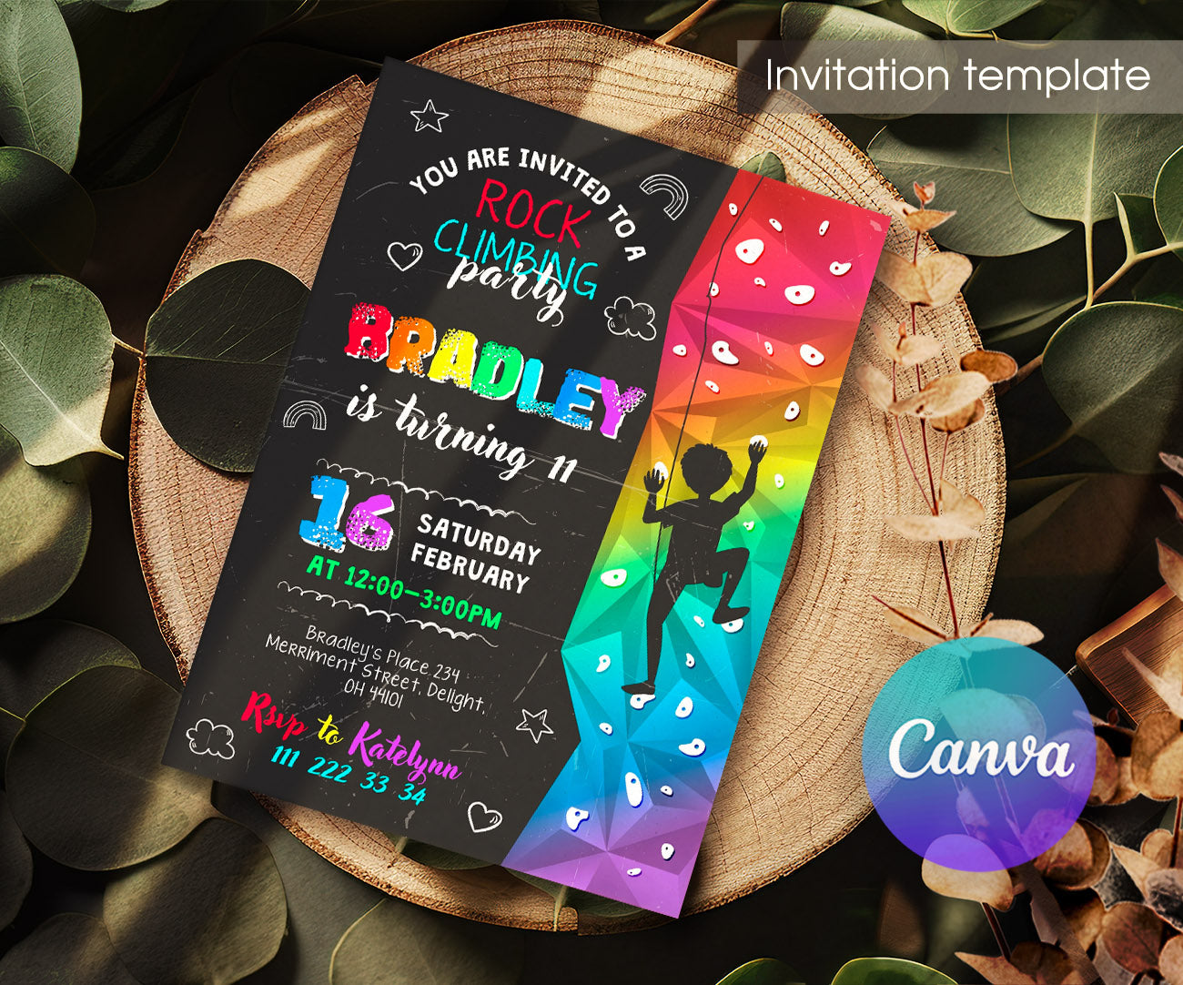 Rock Climbing customizable invitation template | Share or Print | DJ775
