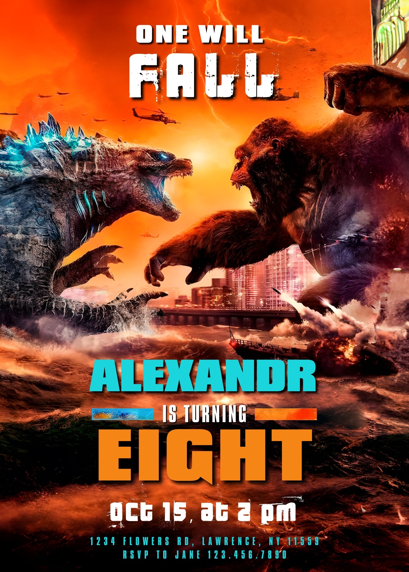 Godzilla X King Kong customizable invitation template | Share or Print | SW675