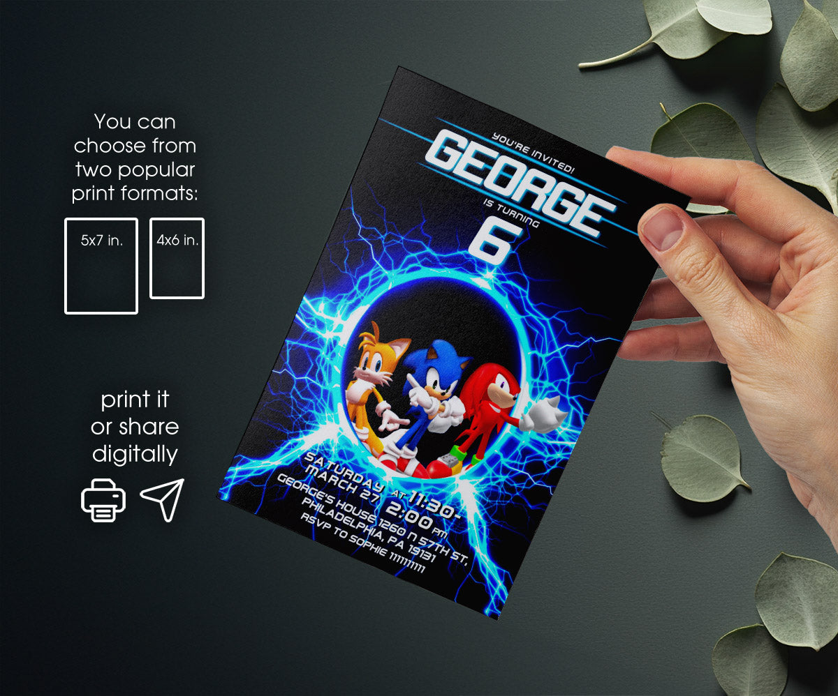 Sonic the Hedgehog customizable invitation template | Share or Print | SM088