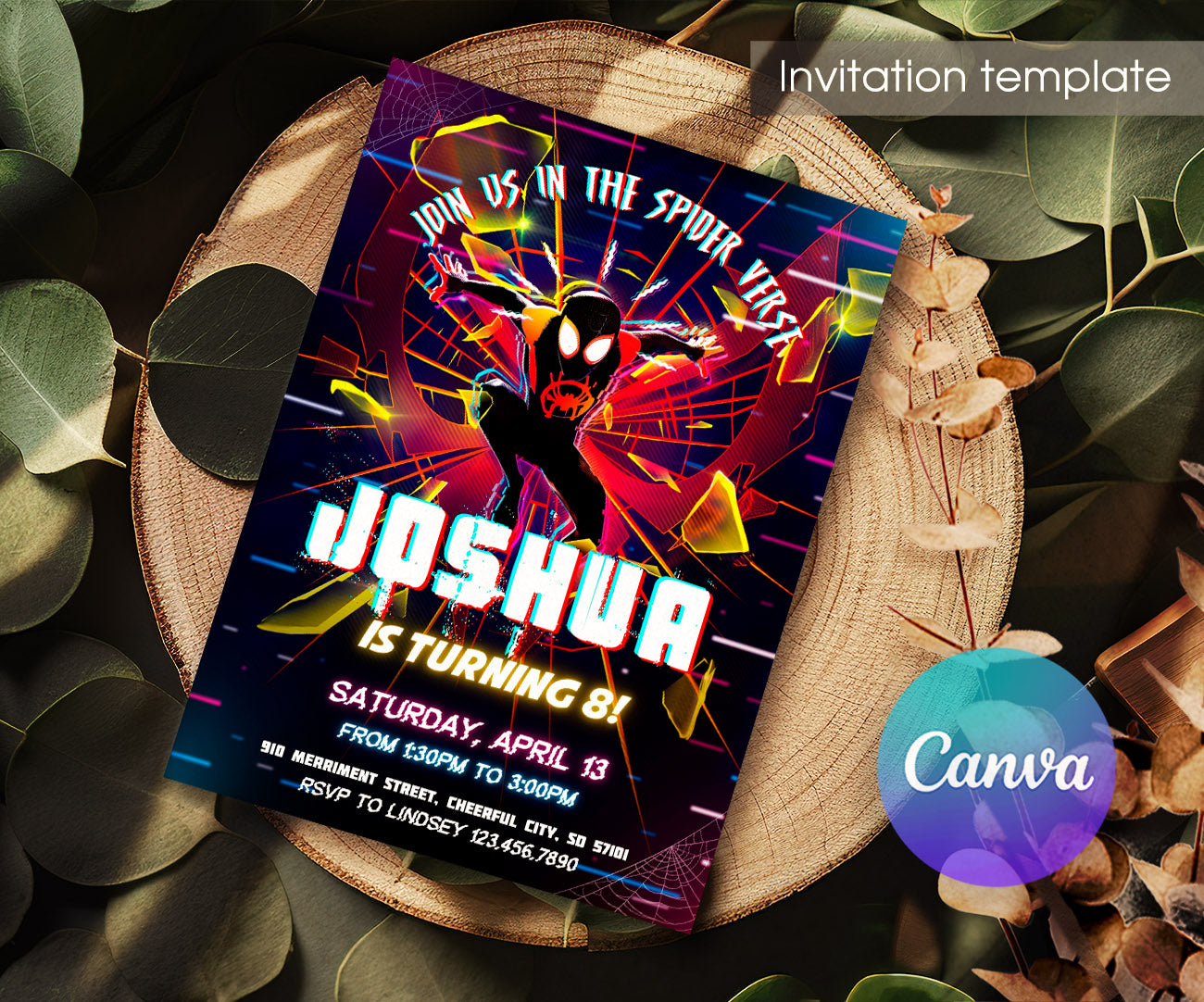 Spider Man Across the Spider-Verse customizable invitation template | Share or Print | boy | TX757