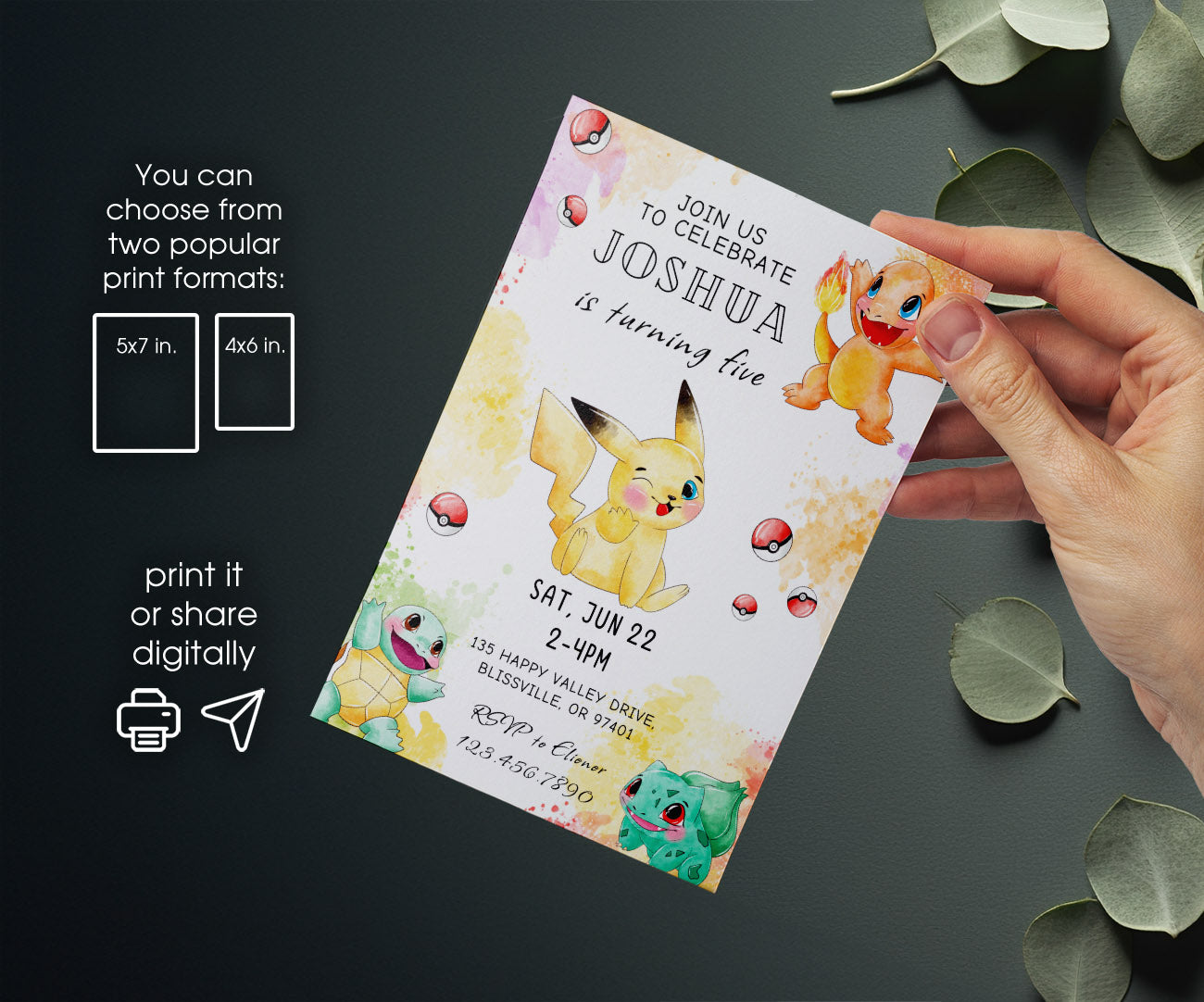 Pokemon Pikachu customizable invitation template | Share or Print | VE397