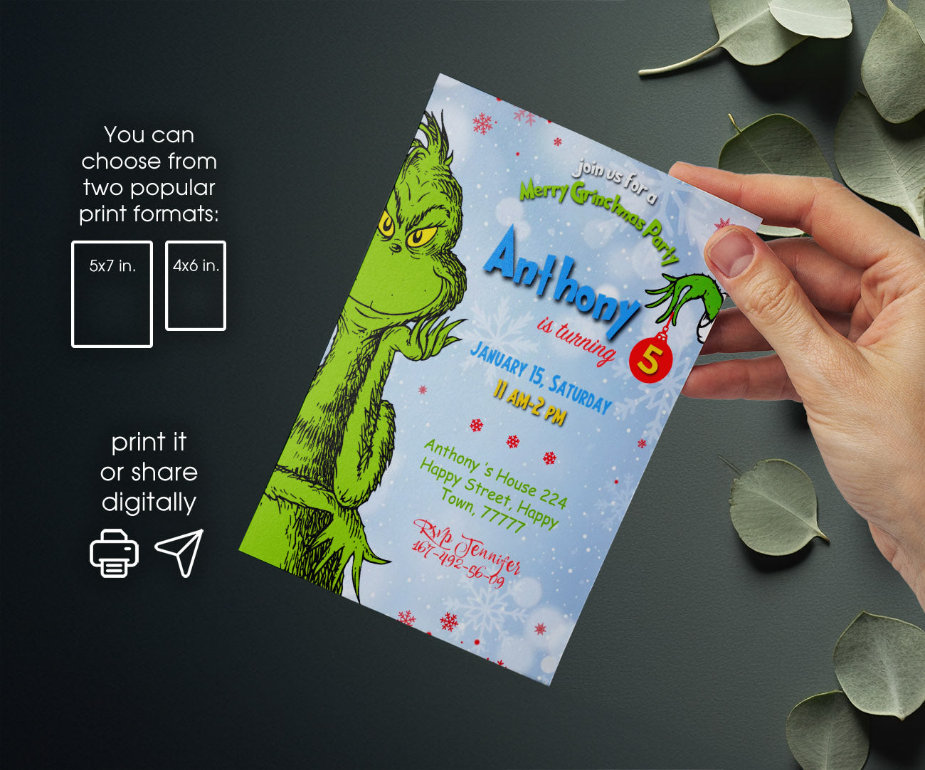 The Grinch Merry Grinchmas customizable invitation template | Share or Print | JD741