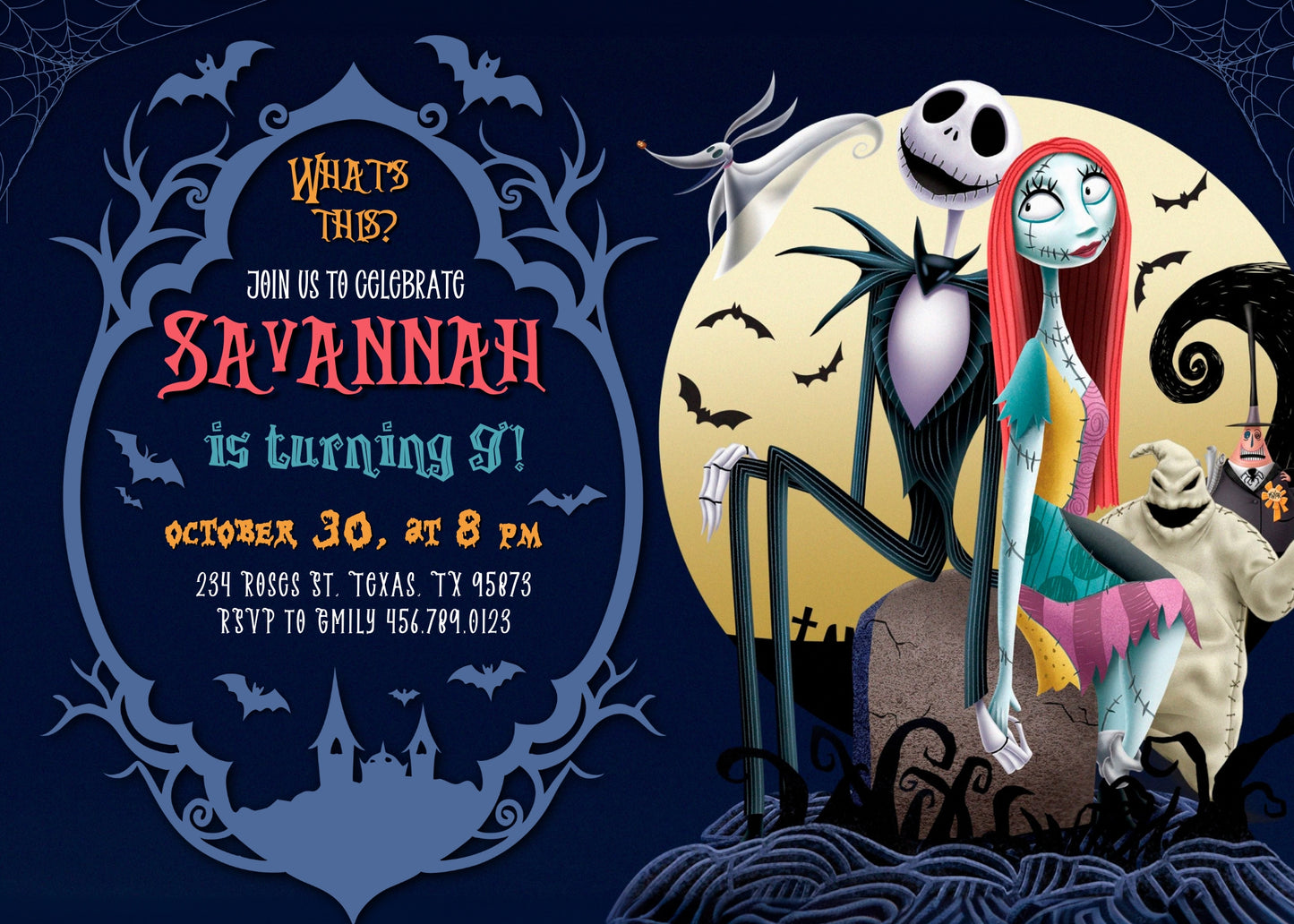 The Nightmare Before Christmas Halloween customizable invitation template | Share or Print | YG509