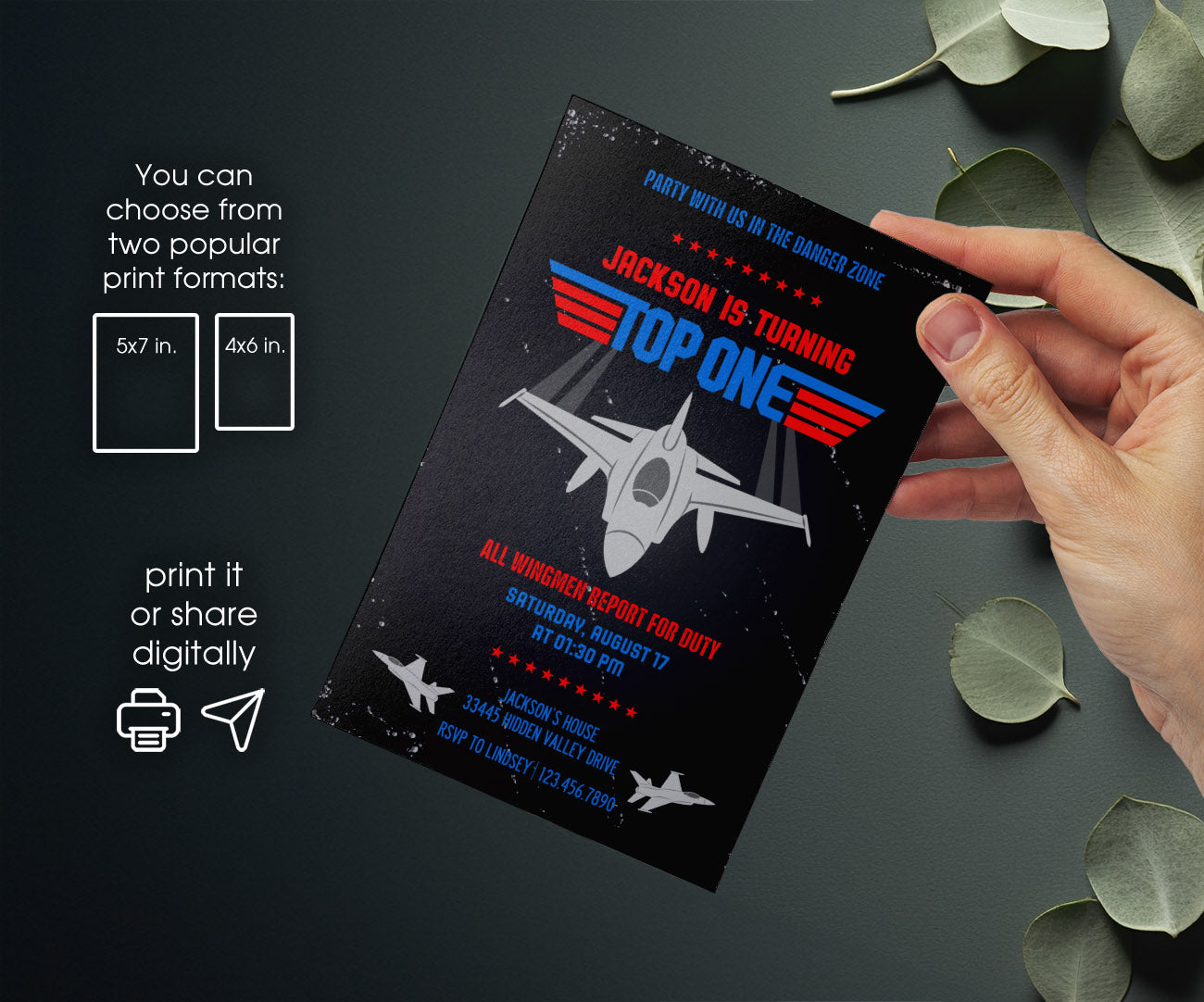 Top Gun One Jet Fighter customizable invitation template | Share or Print | boy | XR577