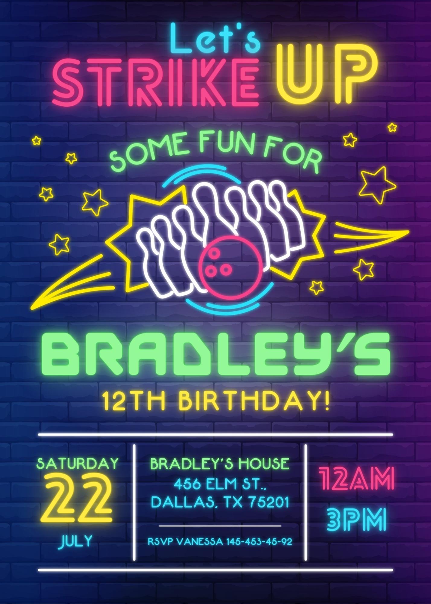 Bowling Strike Up customizable invitation template | Share or Print | MM112
