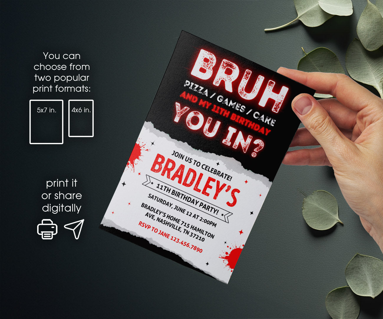 Bruh Gamer customizable invitation template | Share or Print | boy | OS045