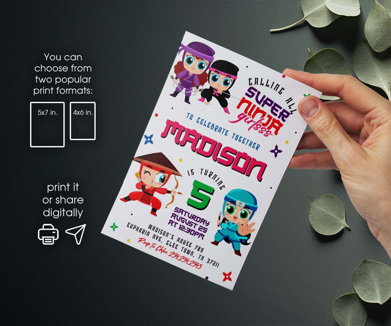 Ninja Girl customizable invitation template | Share or Print | RJ012