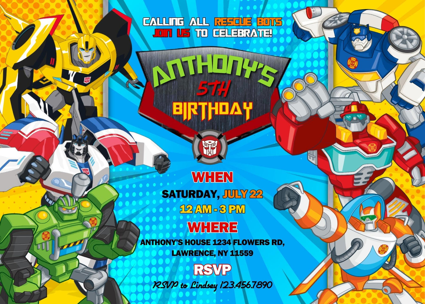Transformers Rescue Bots customizable invitation template | Share or Print | boy | RC743
