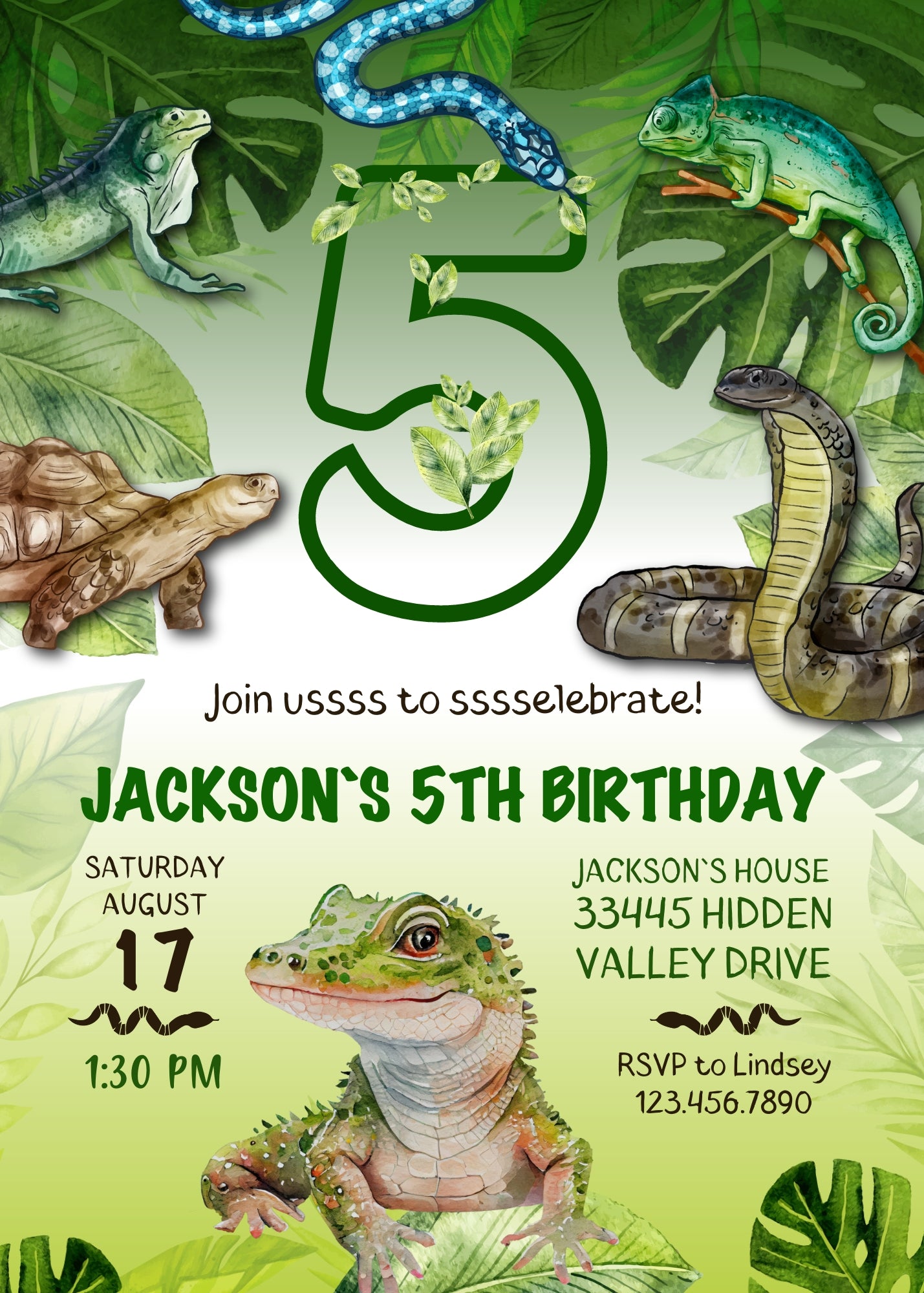 Reptile Lizard Snake customizable invitation template | Share or Print | PC814