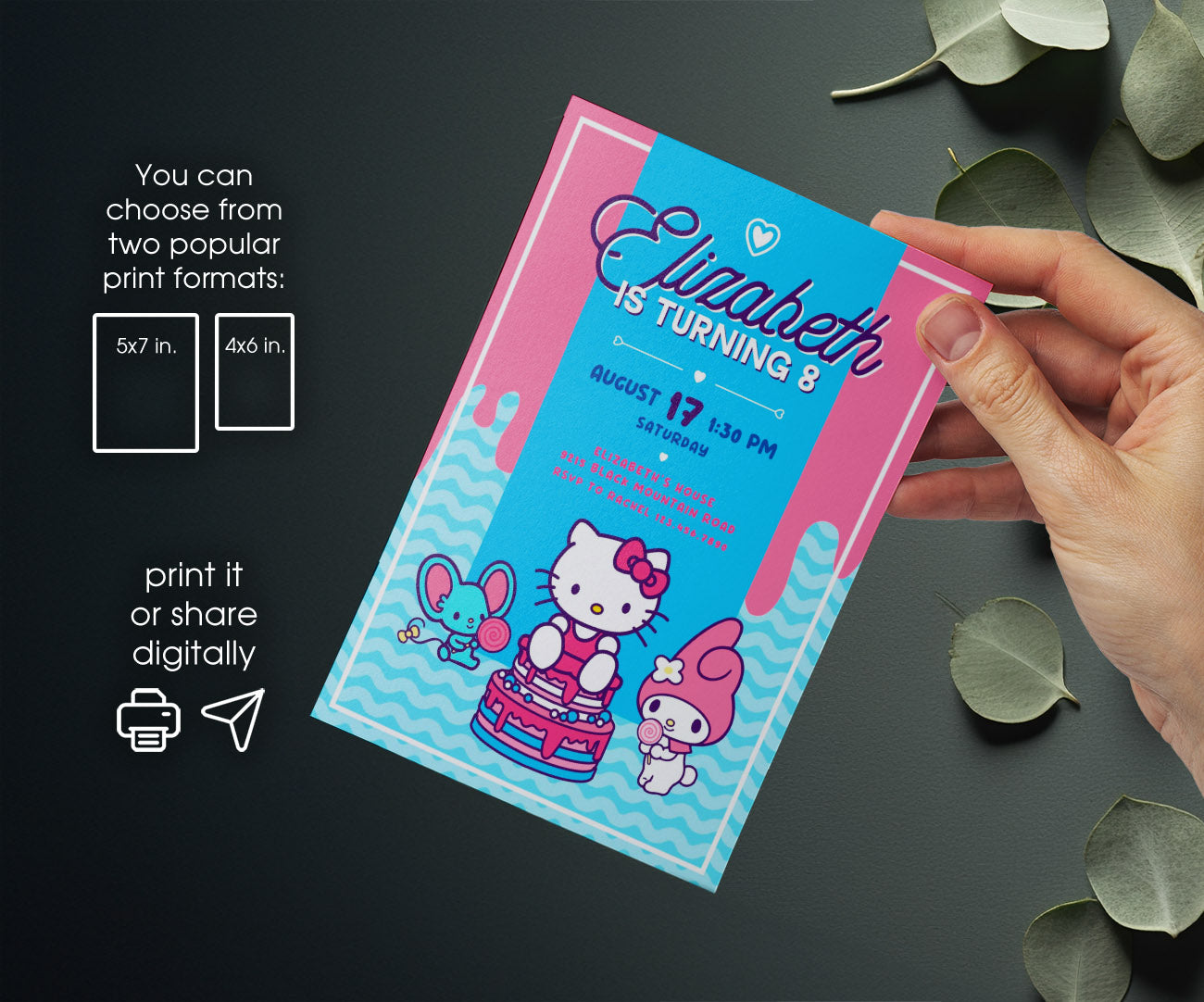 Hello Kitty Sanrio customizable invitation template | Share or Print | VS674