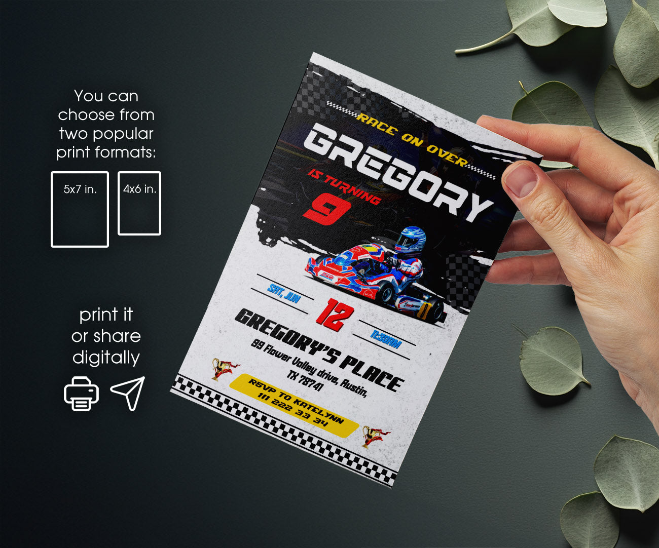 Go Kart Karting Racing customizable invitation template | Share or Print | boy | ZT436