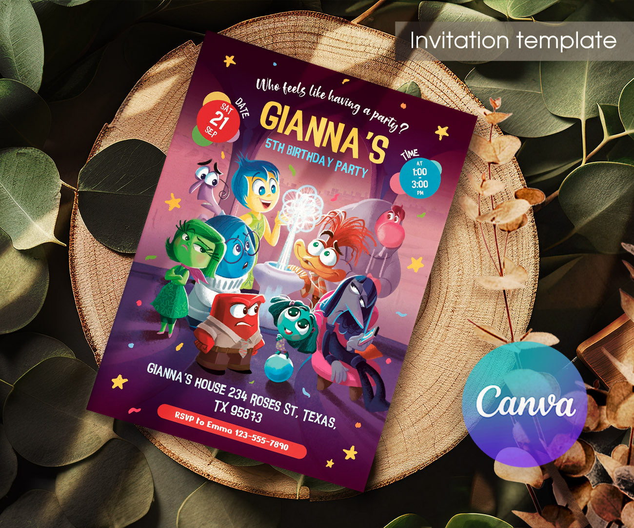 Inside Out 2 customizable invitation template | Share or Print | YC024