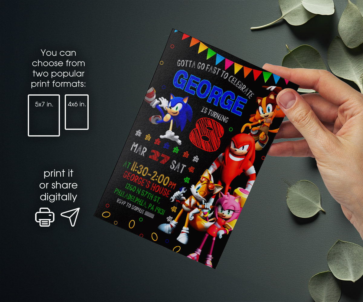 Sonic the Hedgehog customizable invitation template | Share or Print | FK383