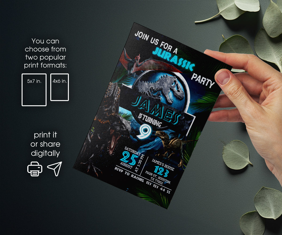 Jurassic Park Dinosaur customizable invitation template | Share or Print | NR280