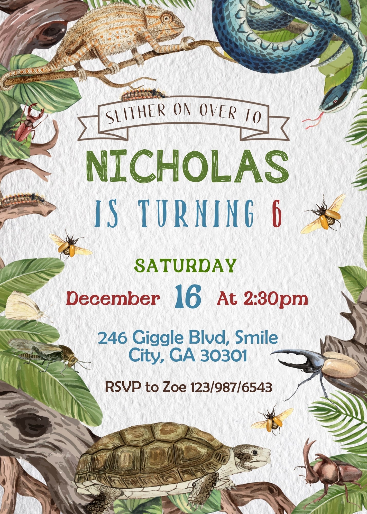 Reptile Lizard Snake customizable invitation template | Share or Print | EO126