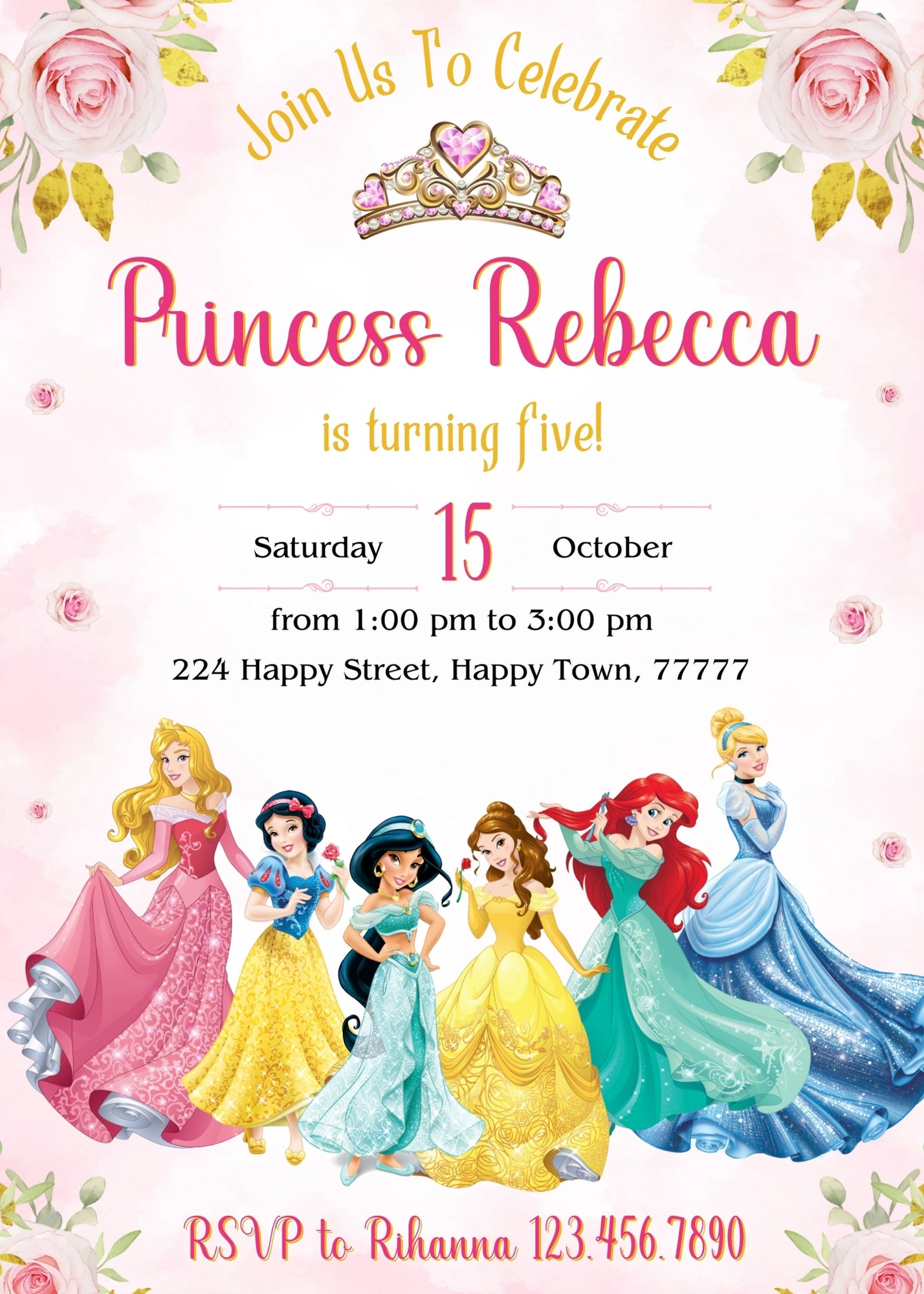 Disney Princess customizable invitation template | Share or Print | girl | NX299