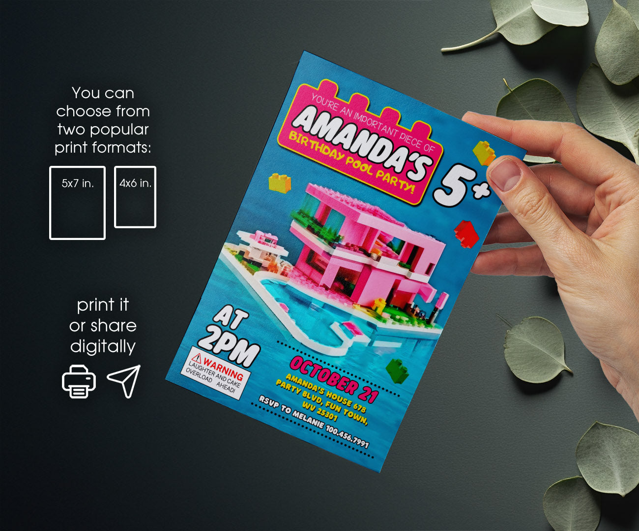 Lego Swimming Pool customizable invitation template | Share or Print | FZ639