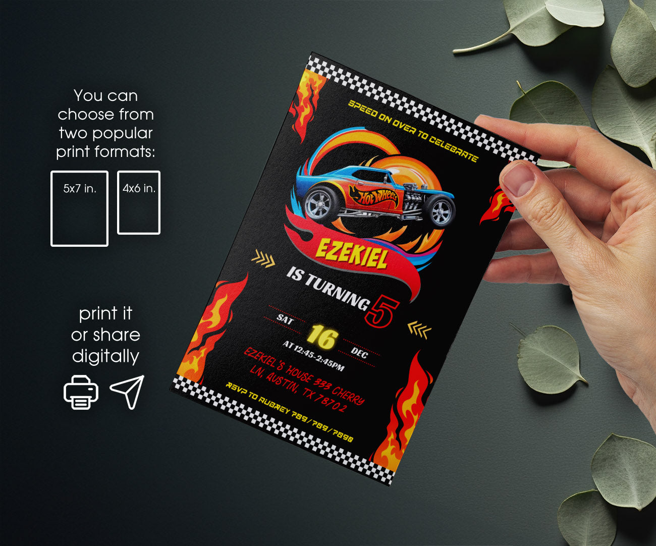 Hot Wheels Racing customizable invitation template | Share or Print | boy | DP320