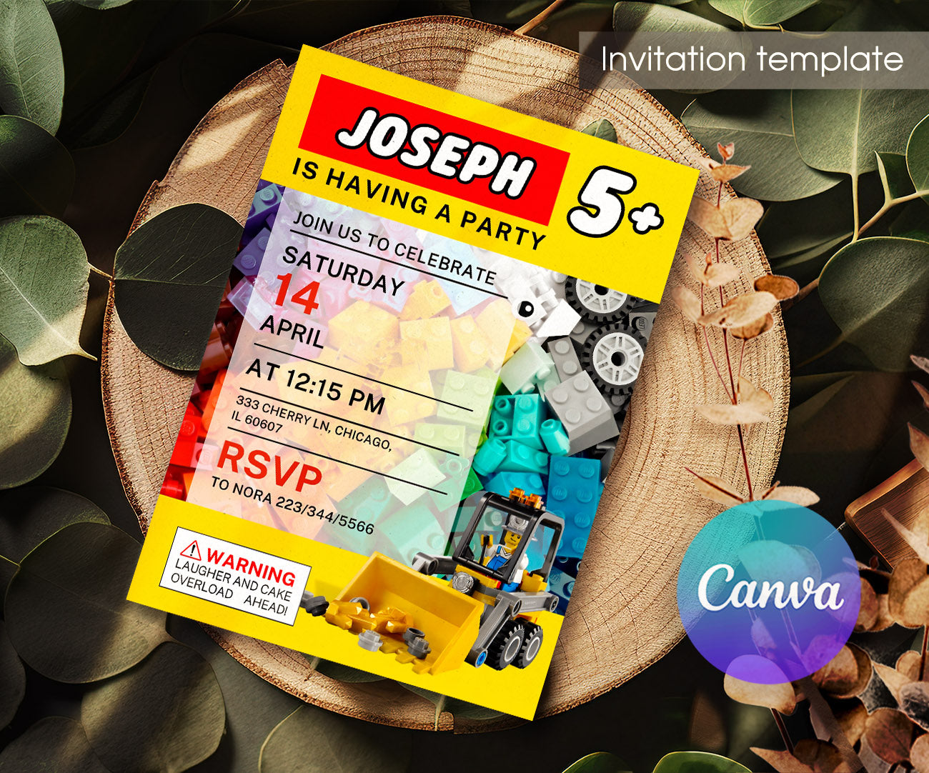 Lego Excavator customizable invitation template | Share or Print | boy | SL620