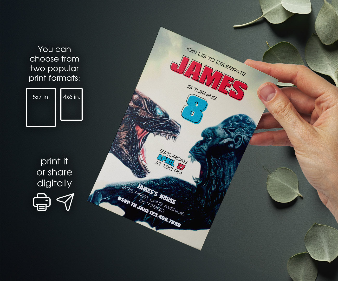 Godzilla X King Kong customizable invitation template | Share or Print | JZ384