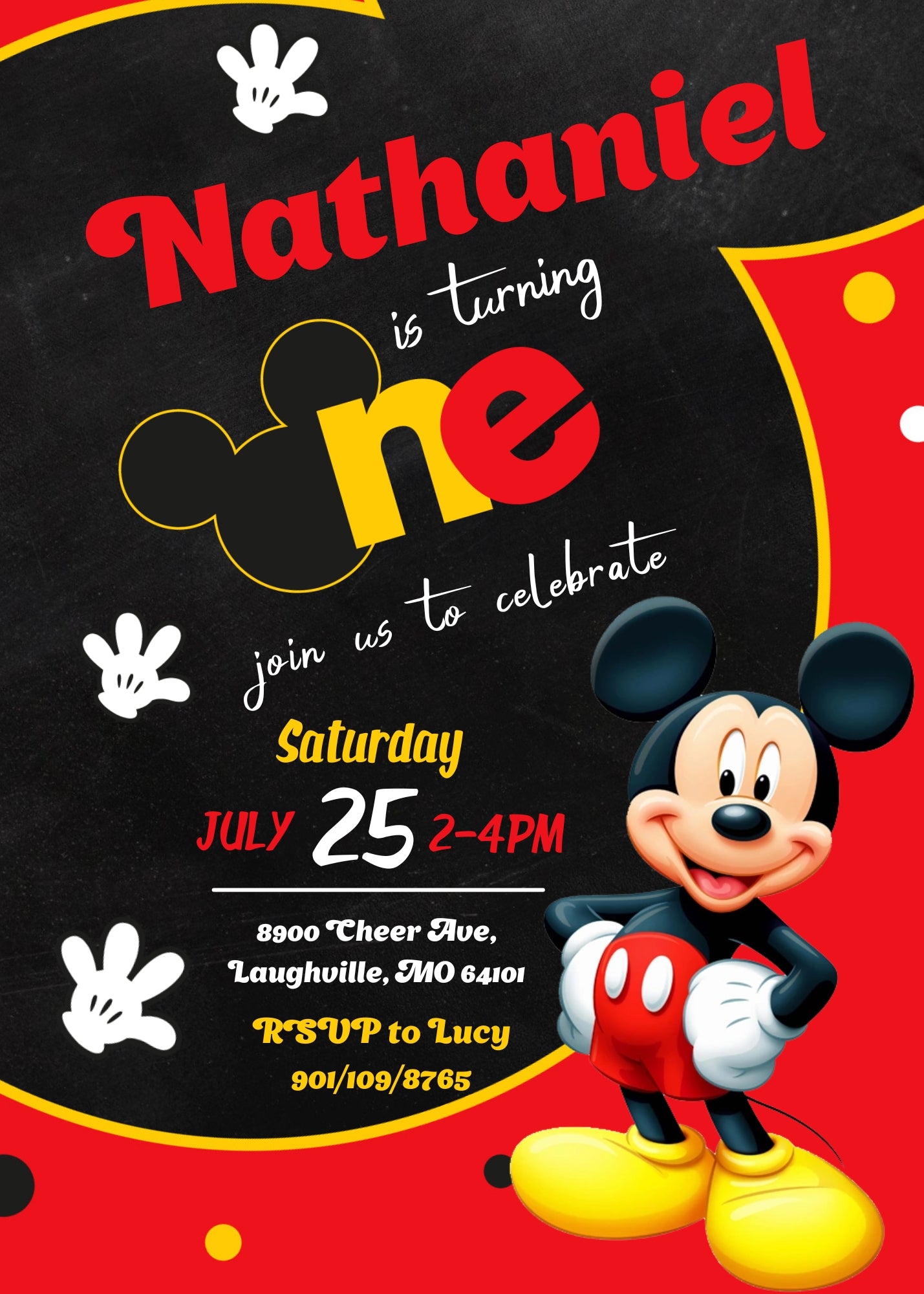 Mickey Mouse 1st Birthday customizable invitation template | Share or Print | PL125
