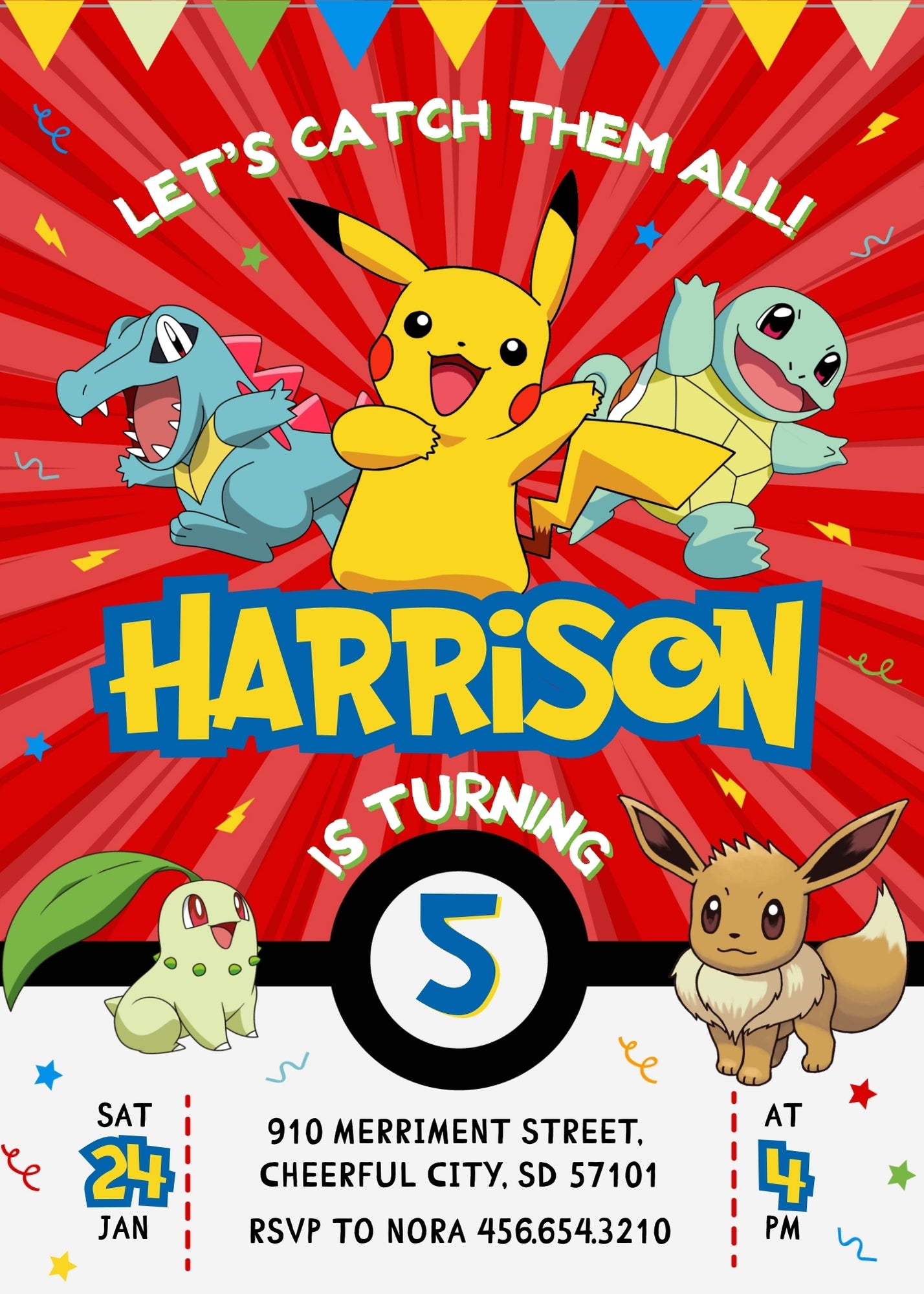 Pokemon Pikachu customizable invitation template | Share or Print | WQ572