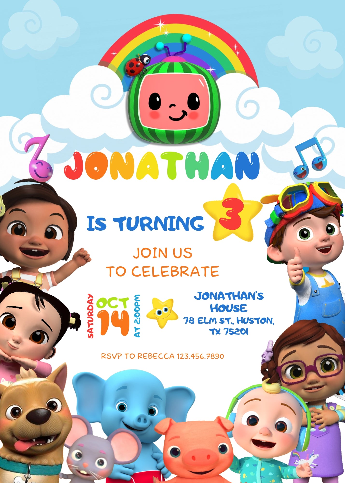 Cocomelon customizable invitation template | Share or Print | JQ740
