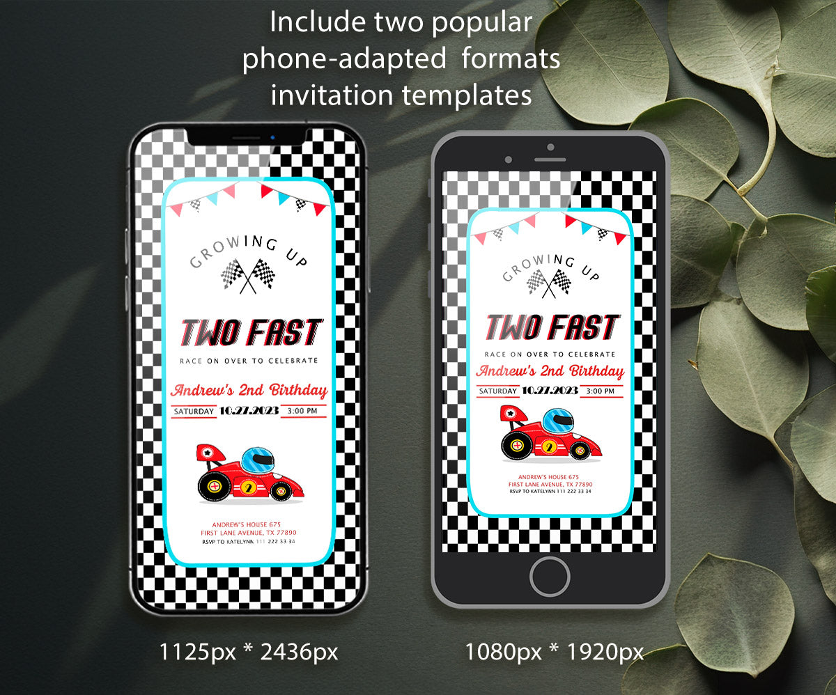 Race Car 2nd Bday Watercolor customizable invitation template | Share or Print | boy | EC907
