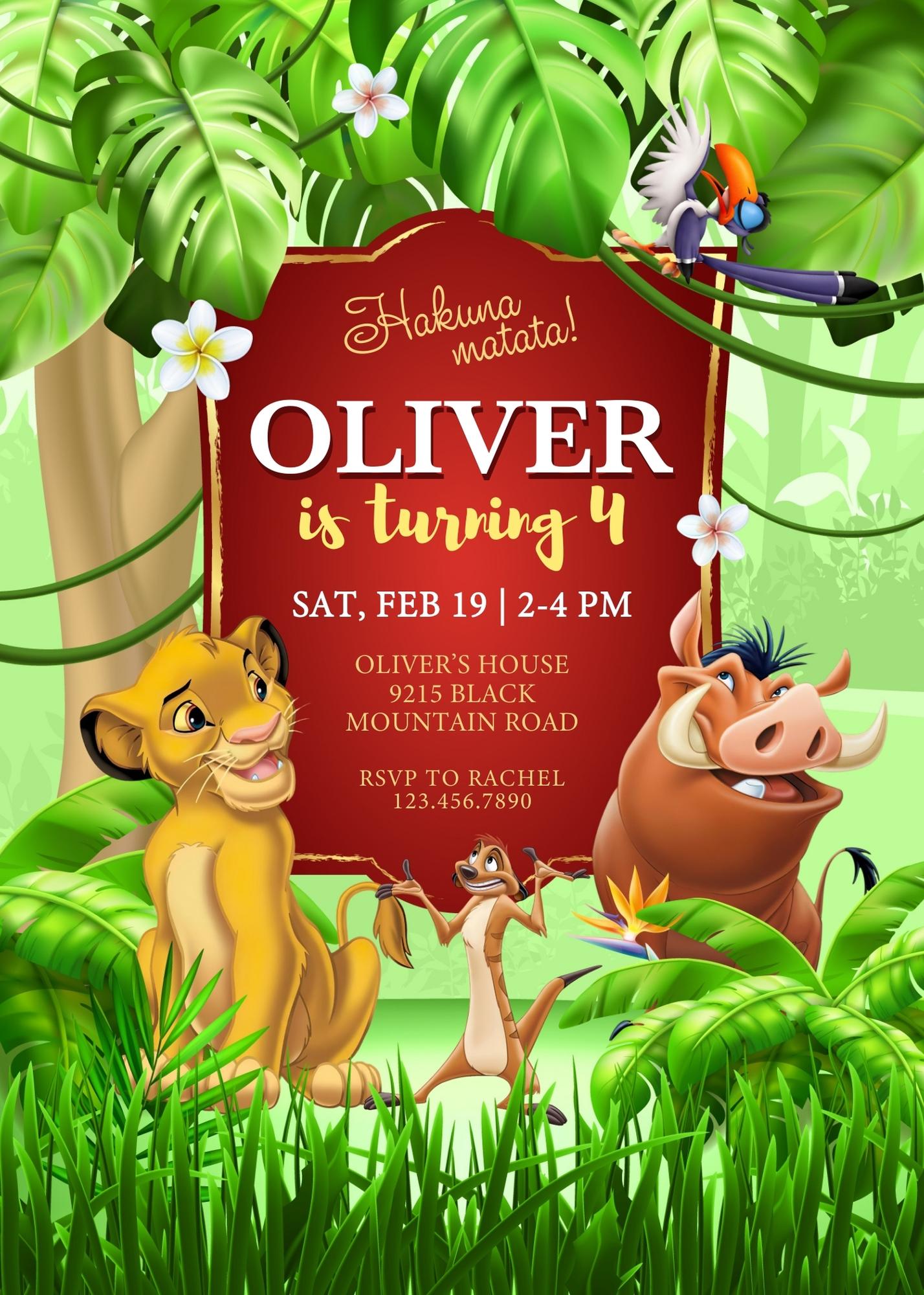 Lion King Simba customizable invitation template | Share or Print | OJ065