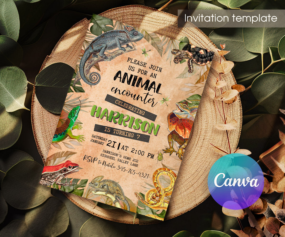 Reptile Lizard Snake customizable invitation template | Share or Print | VA006