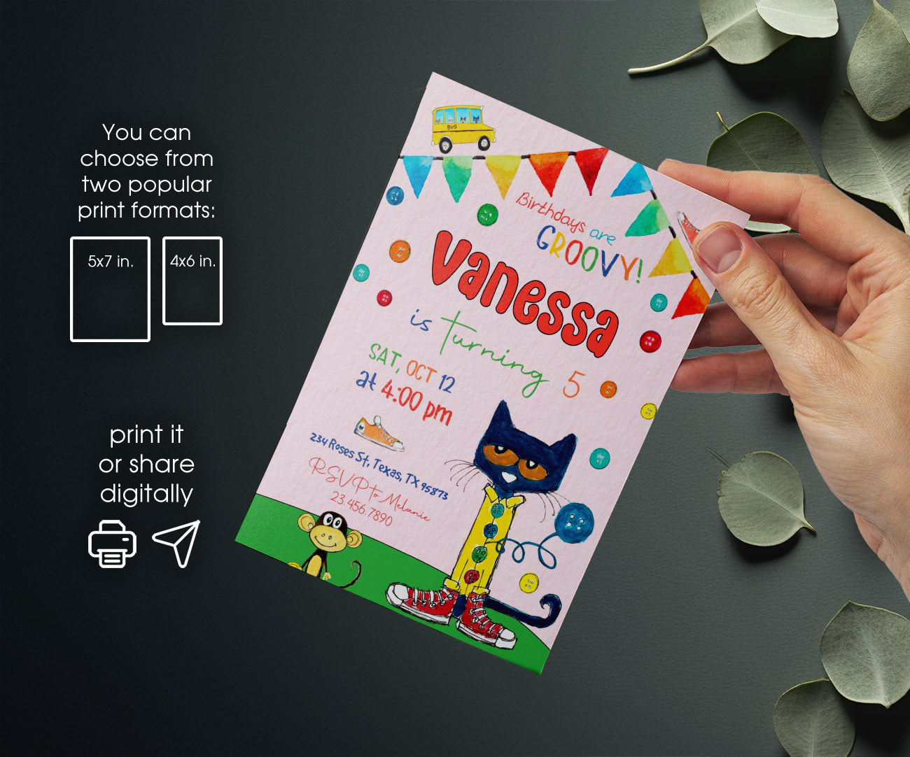 Pete the Cat customizable invitation template | Share or Print | FQ062