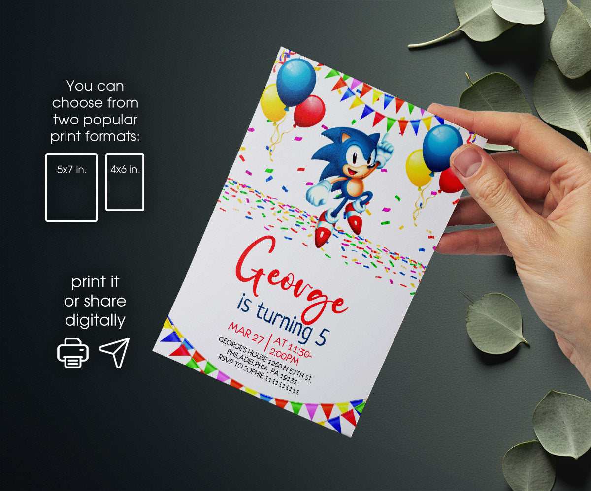 Sonic the Hedgehog customizable invitation template | Share or Print | XE275
