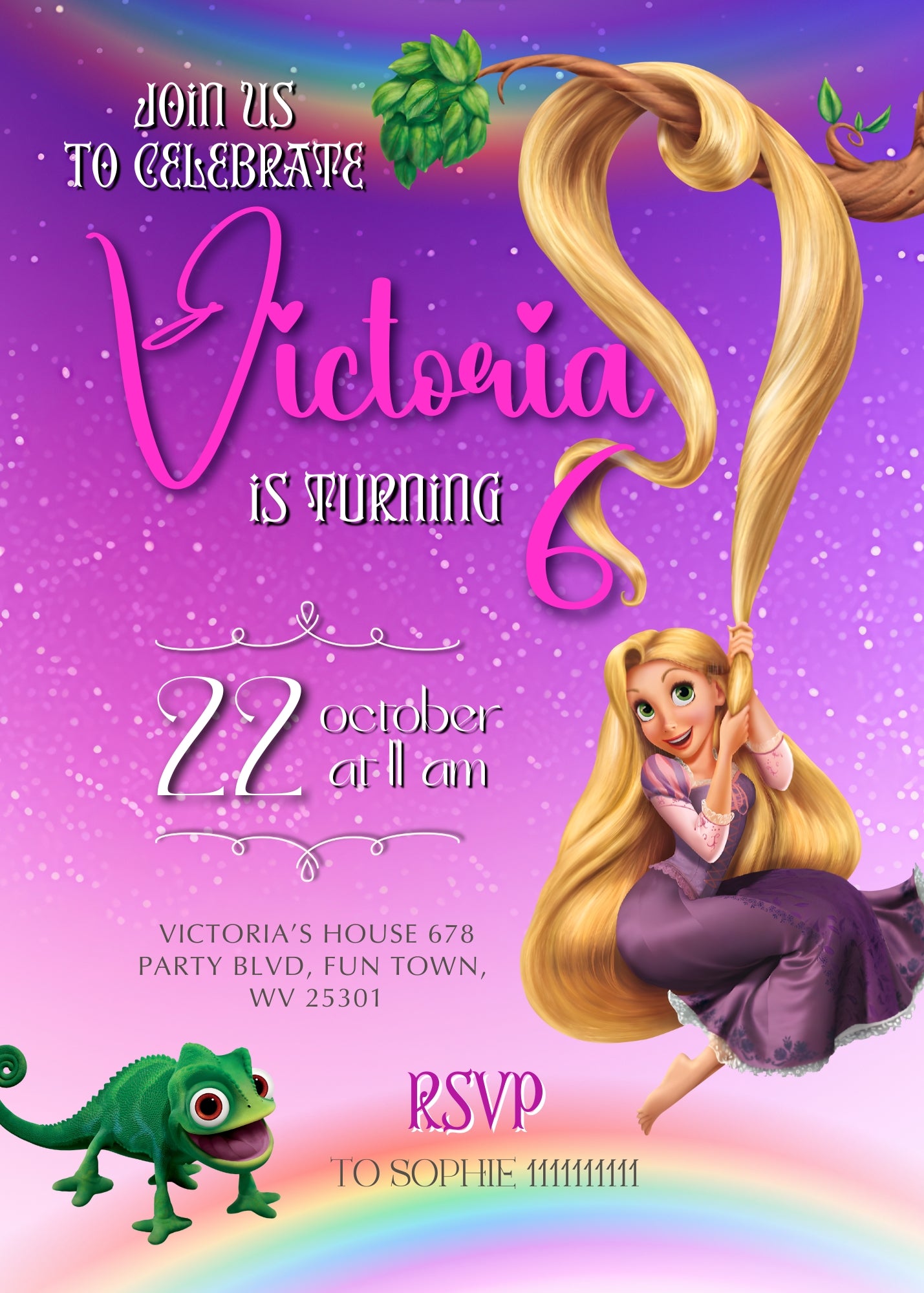 Rapunzel Princess Tangled customizable invitation template | Share or Print | girl | IZ188