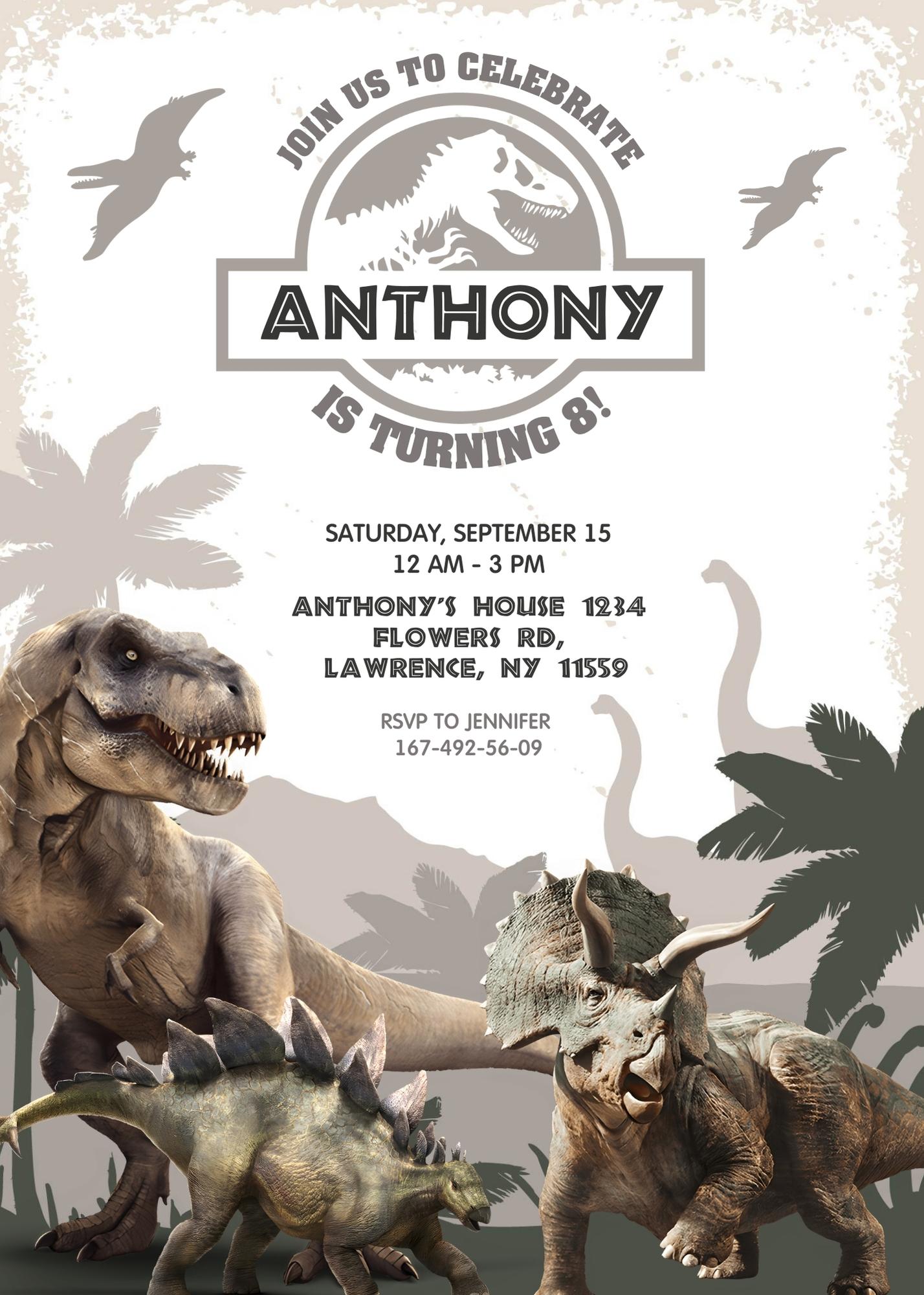 Jurassic World Dinosaur customizable invitation template | Share or Print | BN885