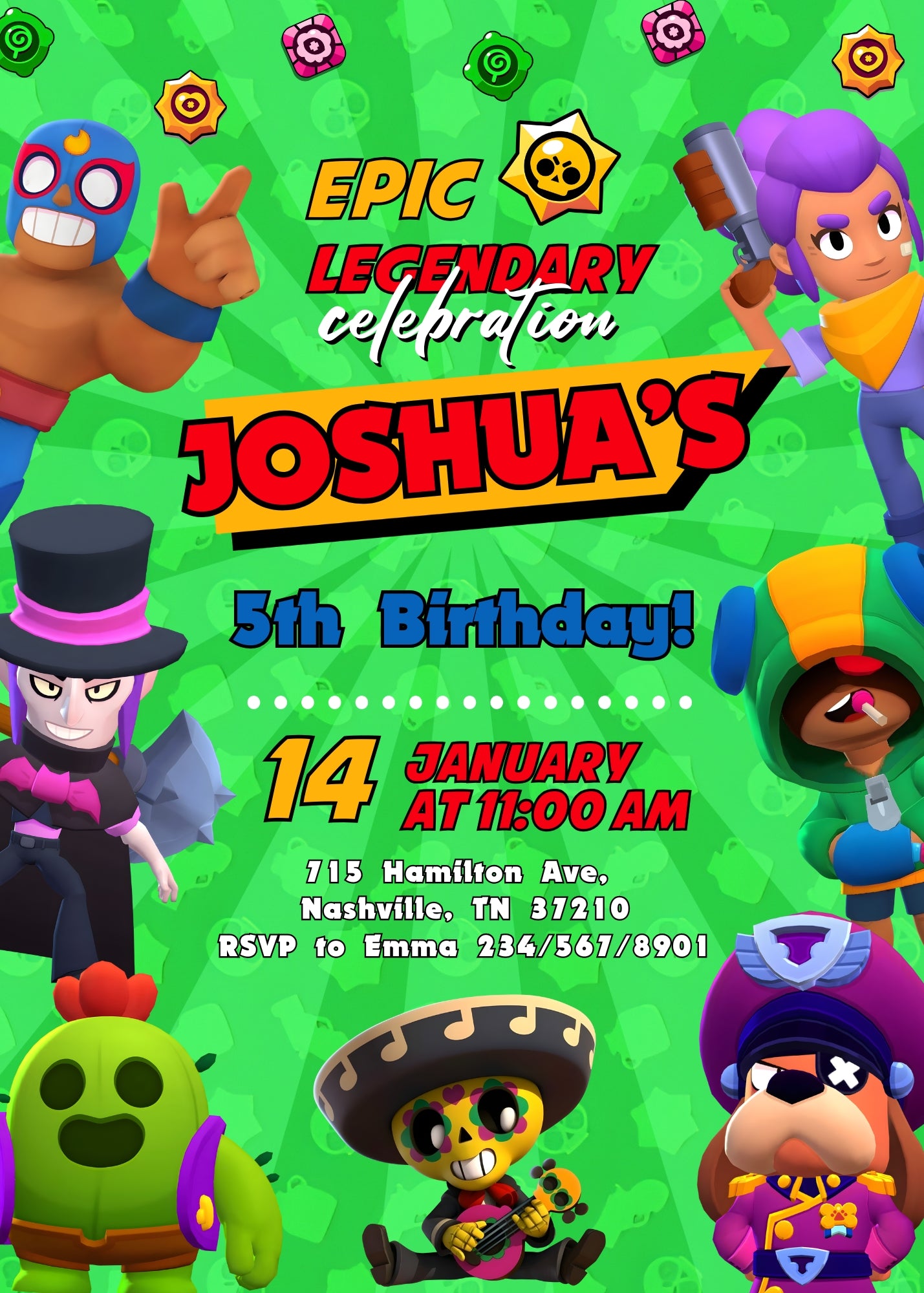 Brawl Stars Gamer customizable invitation template | Share or Print | QY089