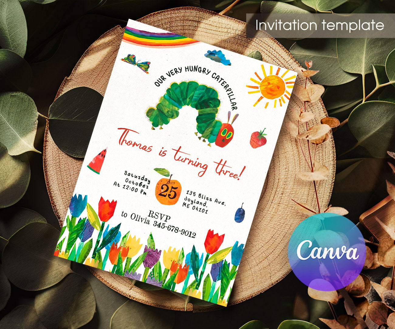 Very Hungry Caterpillar customizable invitation template | Share or Print | OI222