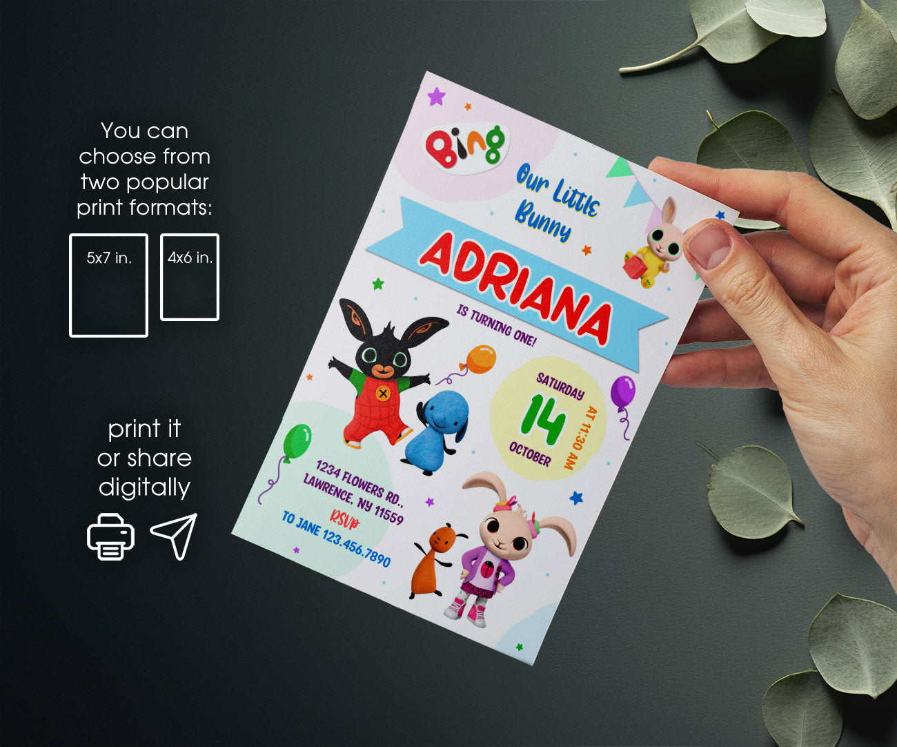 Bing Bunny customizable invitation template | Share or Print | ZJ955