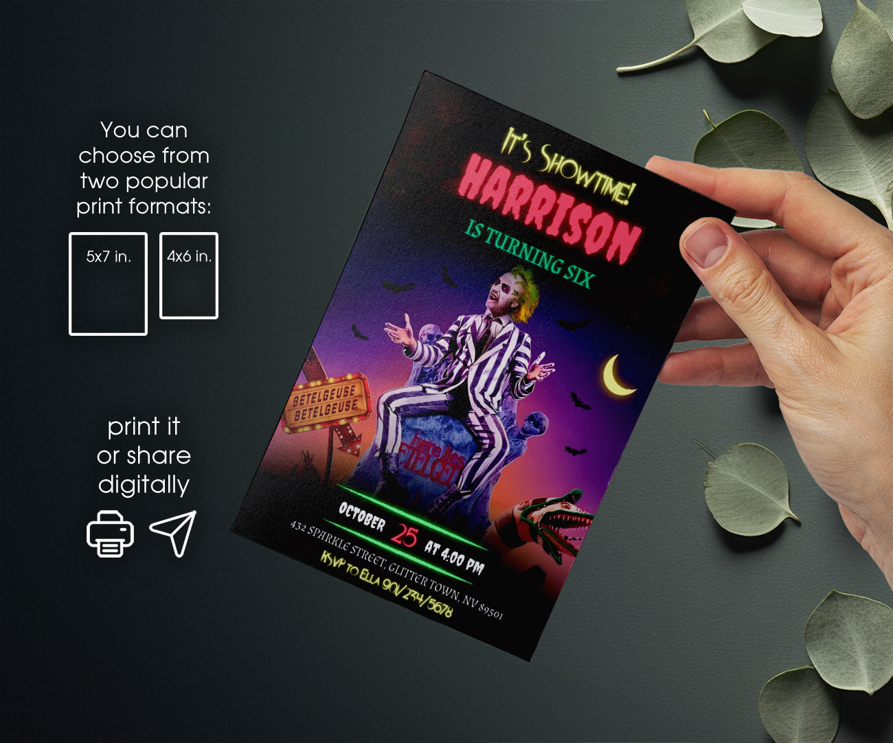 Beetlejuice Halloween customizable invitation template | Share or Print | BT318