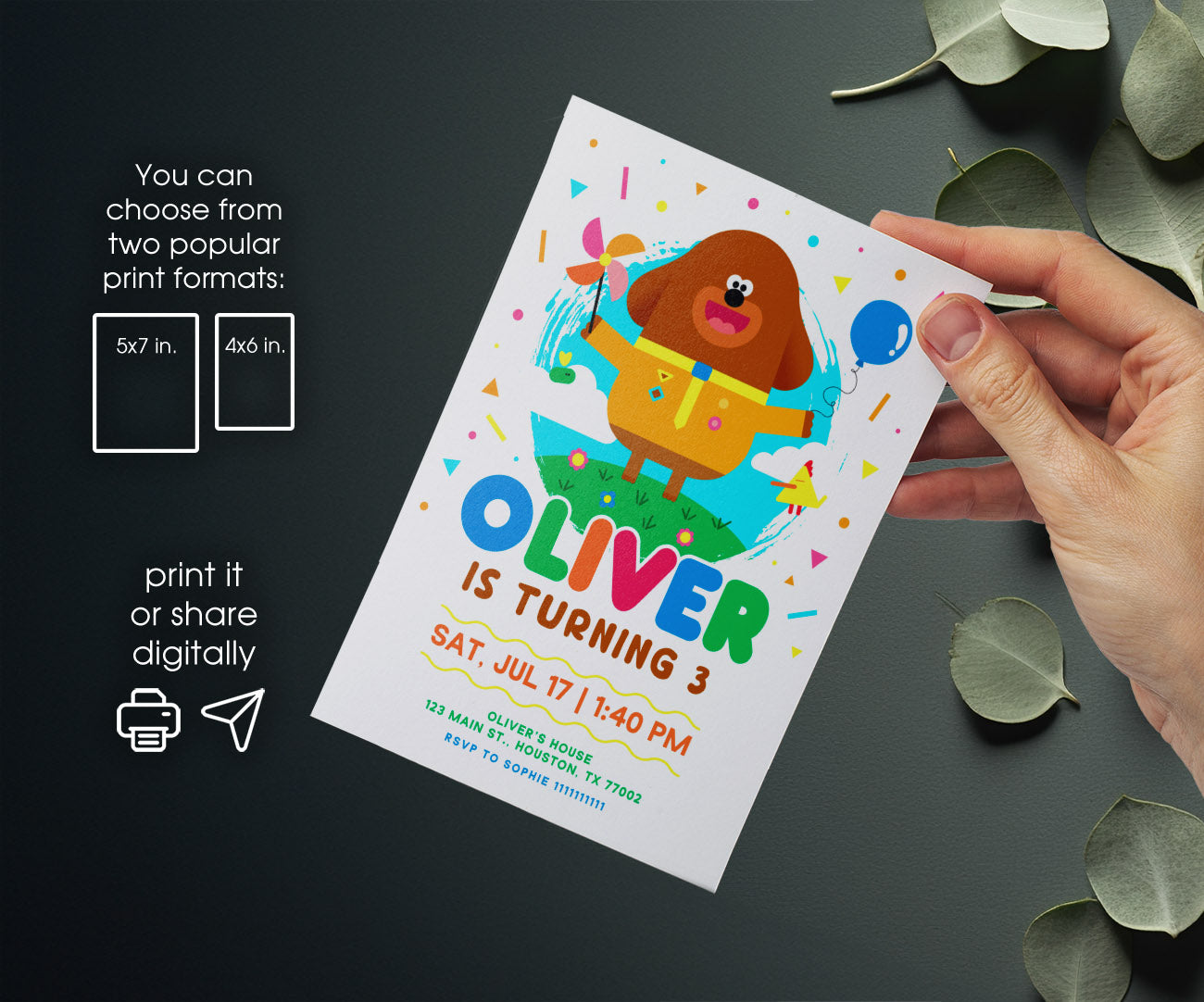Hey Duggee customizable invitation template | Share or Print | QQ179
