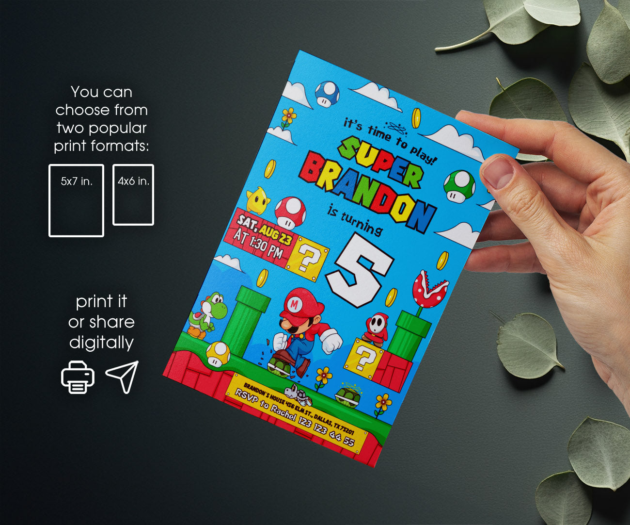 Super Mario Bros customizable invitation template | Share or Print | ZM435
