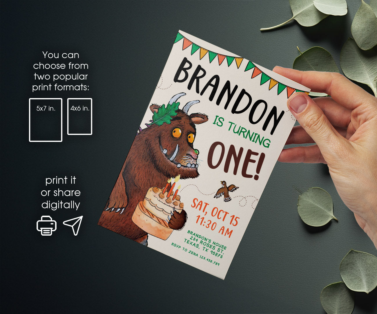 Gruffalo customizable invitation template | Share or Print | ZM451