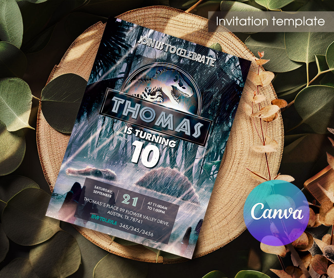 Jurassic World Rebirth Dinosaur customizable invitation template | Share or Print | SY520