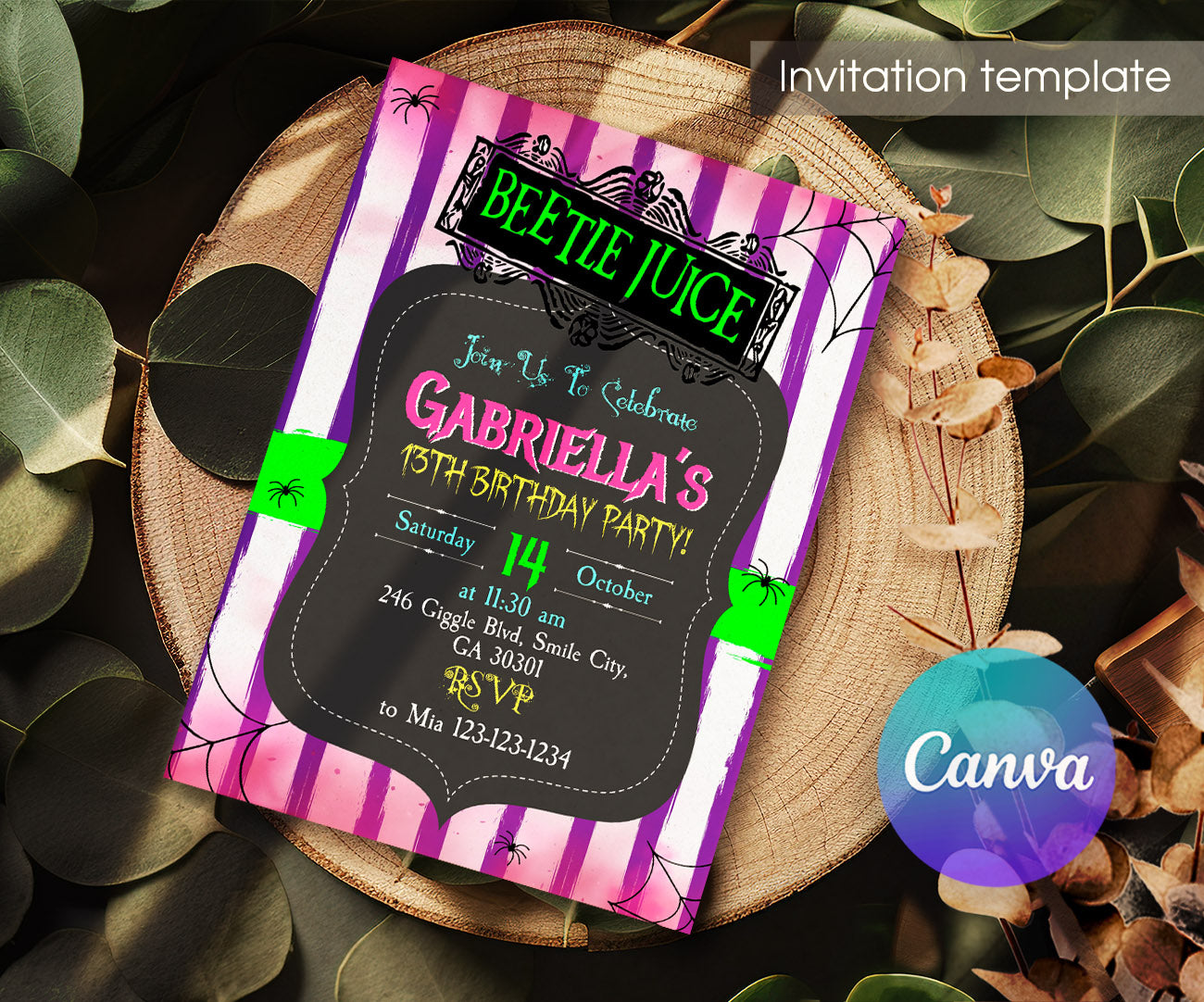 Beetlejuice Halloween customizable invitation template | Share or Print | KF650