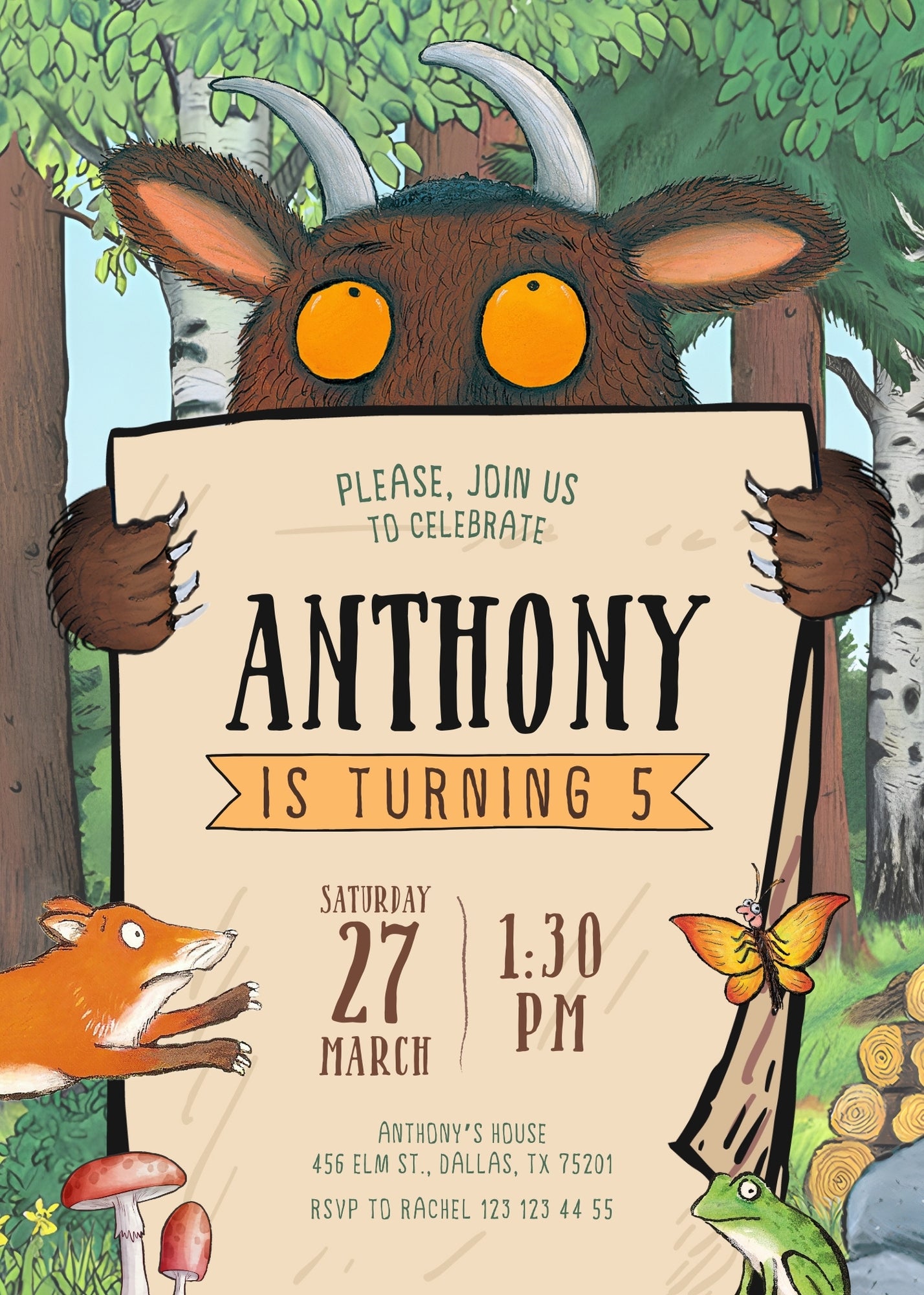 Gruffalo customizable invitation template | Share or Print | ZL454
